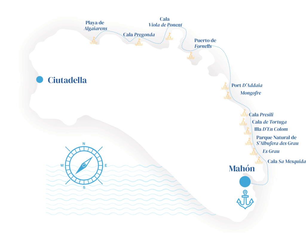 Alquiler de catamaran en Menorca mallorca e ibiza - plano calas