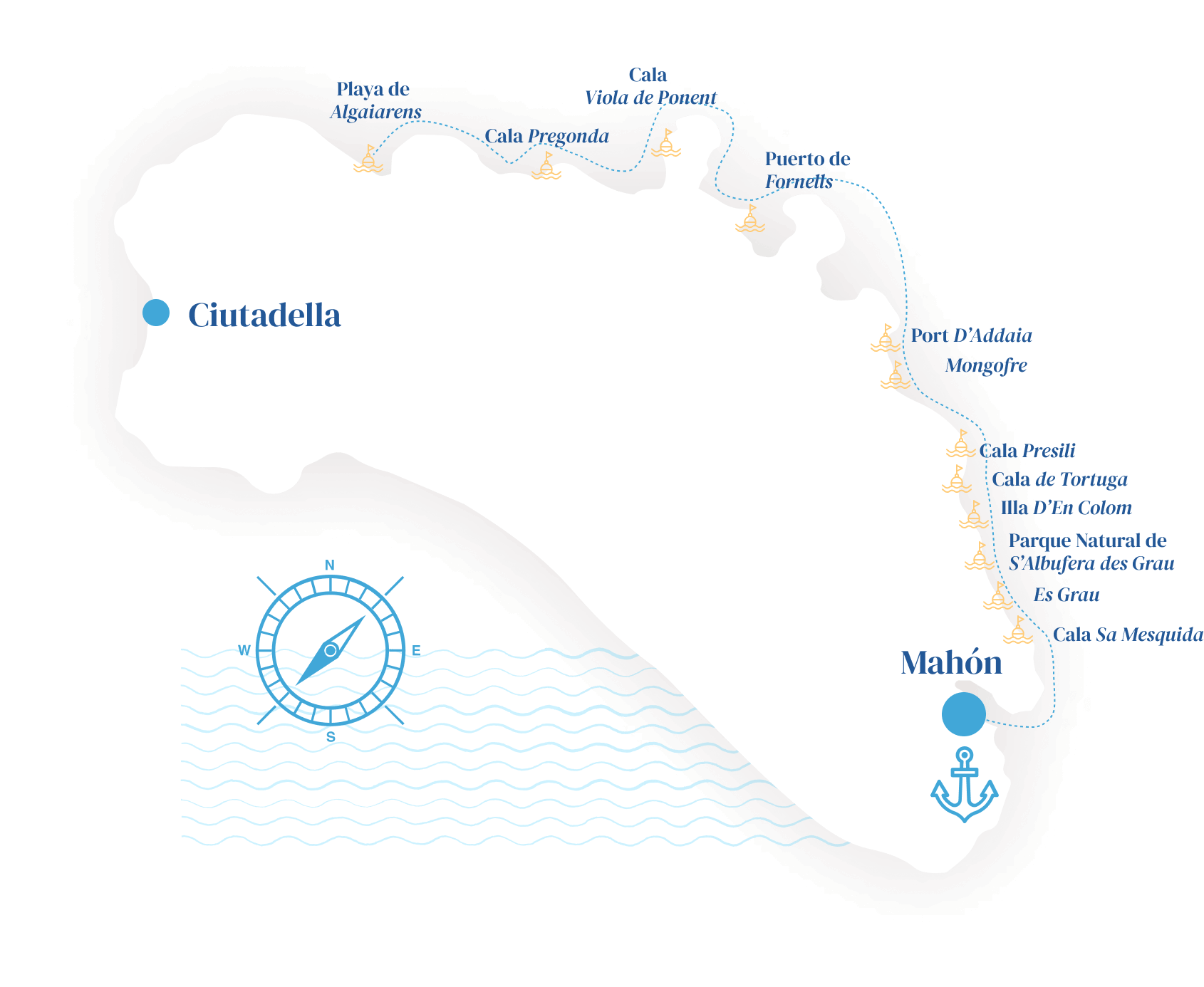 Alquiler de catamaran en Menorca mallorca e ibiza - plano calas